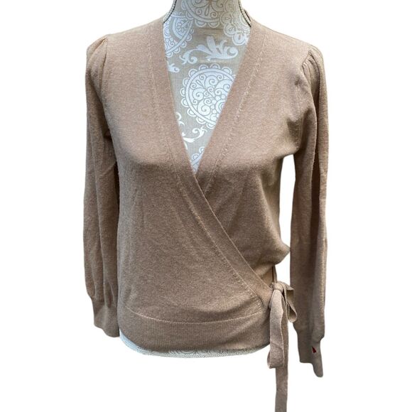 Dear Drew by Drew Barrymore Beige Tan Cashmere Wool Wrap Top Size M - Picture 4 of 11